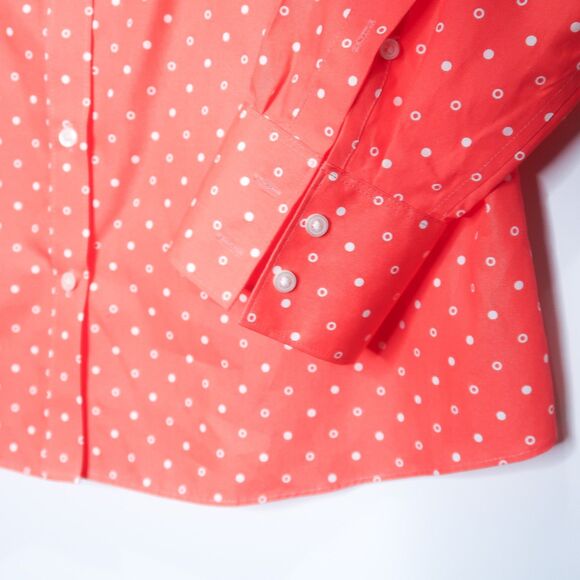 Lands' End Womens Supima Cotton Button Up Size 12T Coral White Polka Dots - Picture 6 of 7